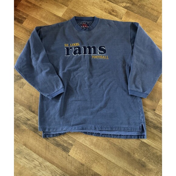 Vtg 90s Y2K St Louis Rams Football FADED Distressed Blue Galt Sand Sweatshirt XL - Picture 1 of 11